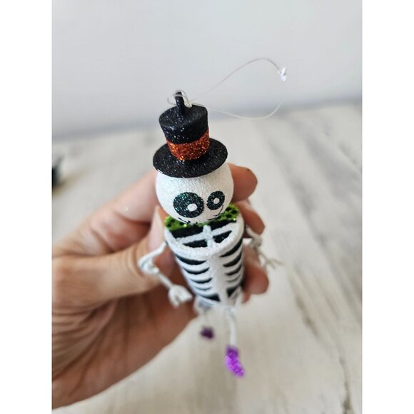 Pier 1 glitter skeleton jointed ornament sparkle retired rare Xmas tree top hat - Picture 5 of 8